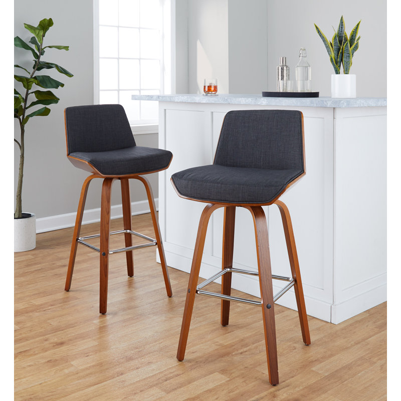Swivel Upholstered Counter Stool, Bar Stool (30" Seat Height), Walnut/Chrome, Charcoal