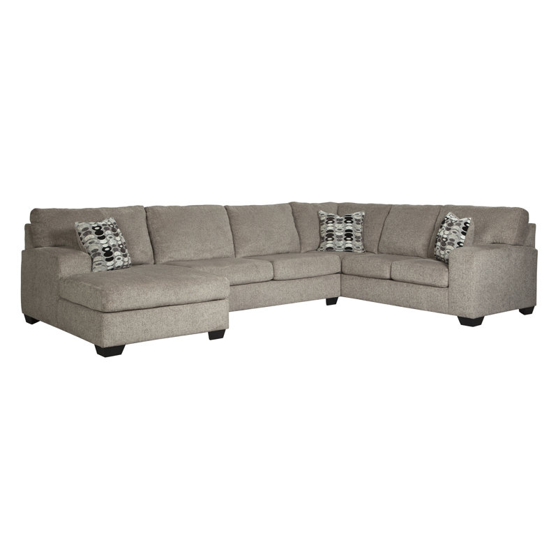 Gray Fabric 3-Piece Sectional Sofa with Ottoman