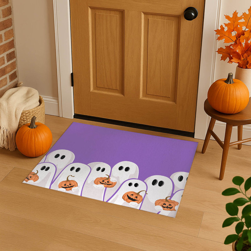 Tapis d'entrée antidérapant pour fantômes et citrouilles, Mauve, L 24 po x L 36 po