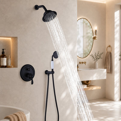 Système de douche mural complet à pluie avec douchette ronde