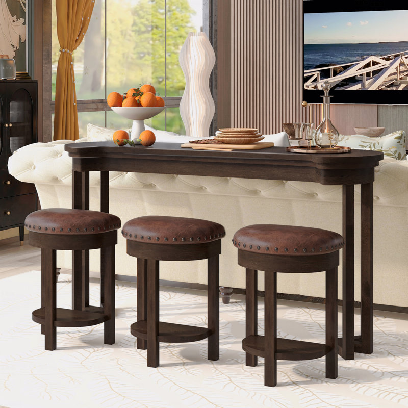 Ensemble de table de bar 4 pièces avec 3 tabourets de bar rembourrés en polyuréthane, table de petit-déjeuner avec 3 tabourets rembourrés