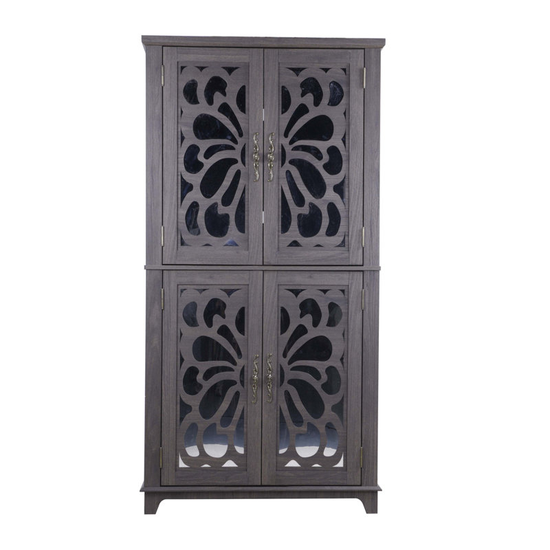 Buffet avec 4 portes en miroir, Marron foncé