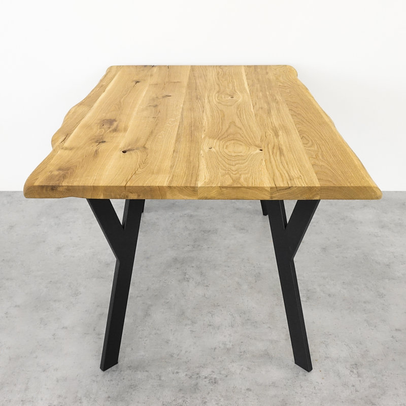 Karlee Oak Rectangular Wood Top Dining Table with Steel Base, 80cm W x 140cm L, Oak