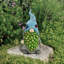 Gnome de 18 po avec chapeau turquoise et parasol argenté pour jardin, patio et pelouse