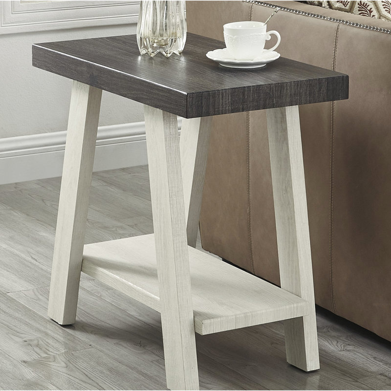 Table d'appoint en bois vieilli gris anthracite et beige avec option de rangement - étagère multicolore