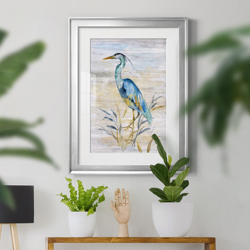 " Blue Heron II " by Nan, 18.5" H x 24.5" W x 1.5" D, Silver Framed