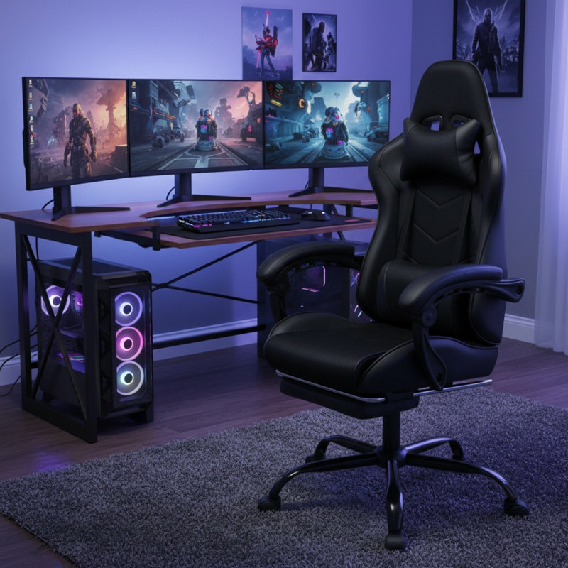 Racing Style Gaming Chair with Massage, Ergonomic PU Leather Computer Chair, High Back Reclining Office Chair with Lumbar Support