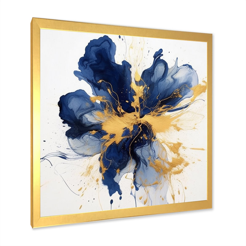 «Dark Blue and Gold Strokes I», art mural sur toile Fractals, H 24 po x l 24 po x P 1 po, Cadre doré à une seule photo