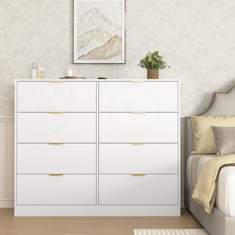 Commode 8 tiroirs pour chambre à coucher, commode de chambre moderne en bois, commode 8 tiroirs, commode haute pour placard, organisateur de commode pour le salon, placard, couloir blanc