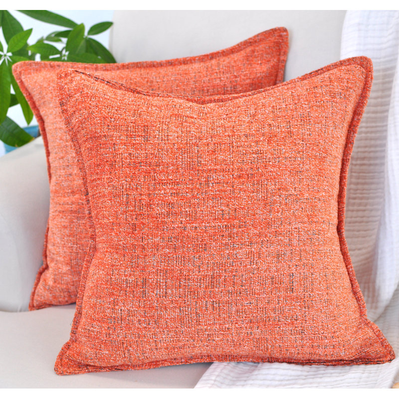 24x24 Orange Chenille Throw Pillow Covers Set of 2 with Piped Edges