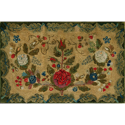 Late 19th Century Antique Small American Floral Folk Art Hooked Rug