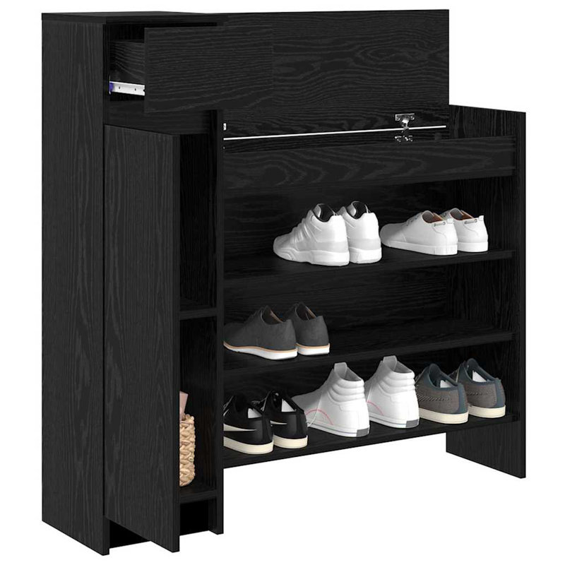 Shoe Cabinet 100.5 X 28 X 100 Cm Engineered Wood, Black Oak