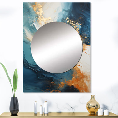 Yanal moderne bord de mer bleu et rivière dorée - miroir océan, miroir mural décoratif turquoise, impression d'art en métal