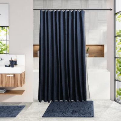 Bathroom Accessories Set - Bathroom Set, Bathroom Accessory Set, Shower Curtain Set, Toilet Brush, Trash Can & Soap Dispenser - Navy - 20PC