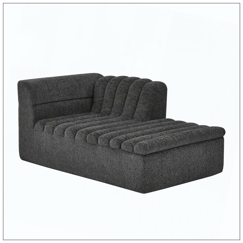 Canapé en L modulaire en chenille avec accoudoirs ondulés, Noir
