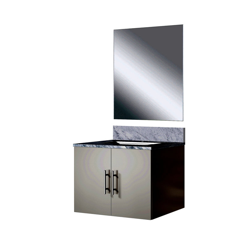 Meuble-lavabo simple 24 po X P 22 po P, comptoir en marbre de Carrare et Miroir, Blanc lustré, Blanc lustré