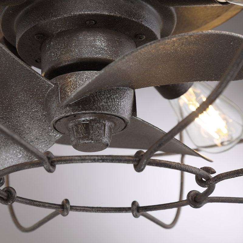 22" Evaro 3 - Blade Caged Ceiling Fan with Light Kit Included, Charred Iron