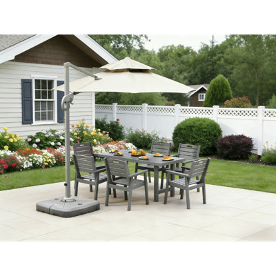 HDPE Outdoor Patio Dining Set, One Table And Six Chairs. The Outdoor Dining Furniture Has Sunshade Holes And Is Suitable. It Is Suitable For Lawns, Gardens, Backyards, And Pool Sides.Grey,Waterproof