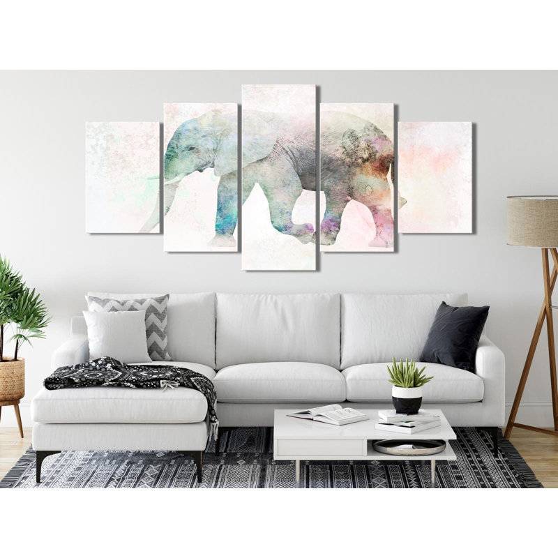 Toile tendue, art animalier - éléphant peint, H 20 po x l 40 po x P 0,7 po