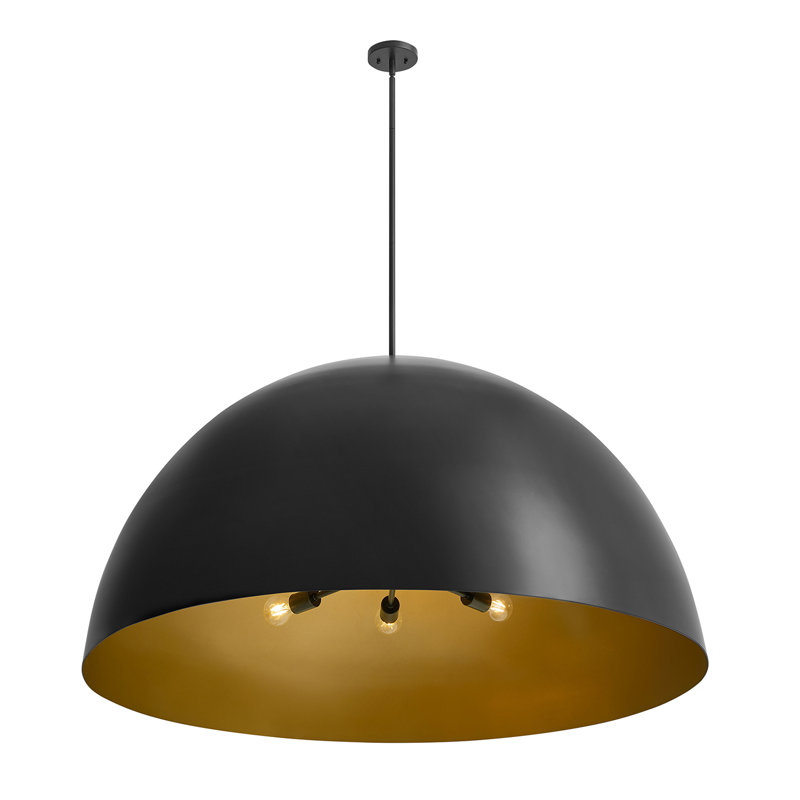 Elias - Luminaire suspendu dôme - 8 lumières - avec finition intérieure champagne or, Noir mat