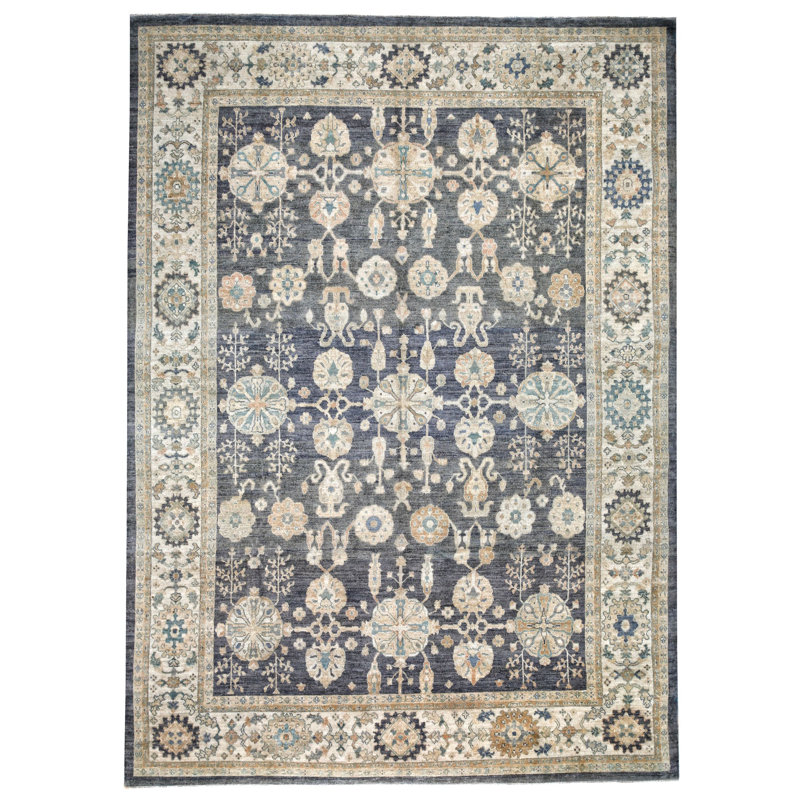 Tapis unique Oushak fabriqué à la main de style anatolien vieilli 10 pi 7 po x 14 pi 3 po One-of-a-Kind