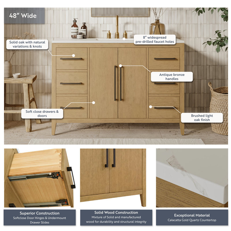 Alsup 48'' W Single Vanity, Wire Brushed Oak