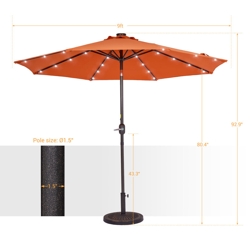 Parasol de marché éclairé 108 po Donza, Orangé