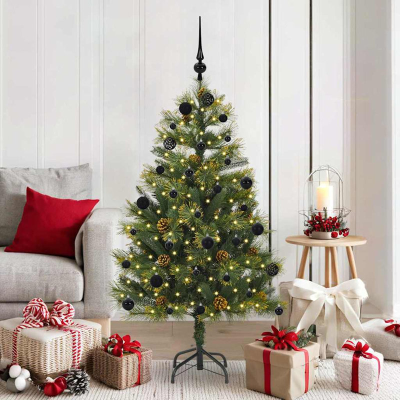 Artificial Hinged Christmas Tree with Cones, 4.92' H, Black