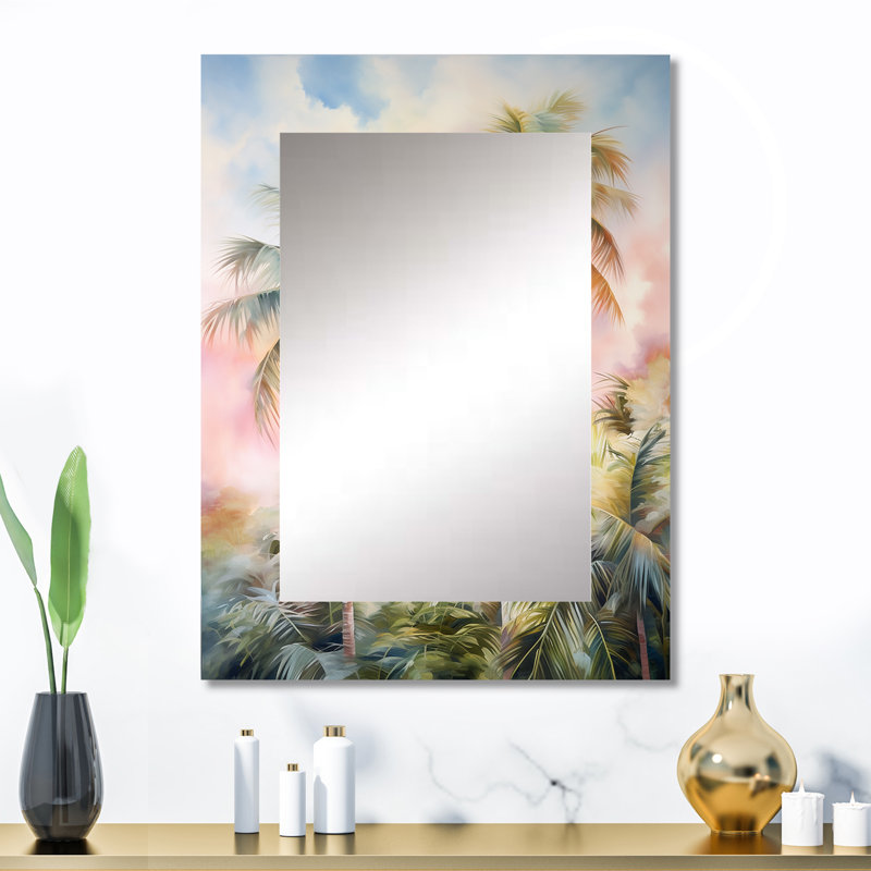 Palmiers, coucher de soleil romantique III - palmiers, miroir mural unique, art traditionnel imprimé, 32 po x 24 po