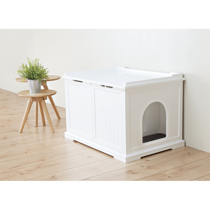 White Wooden XL Cat Litter Box Enclosure and Pet House