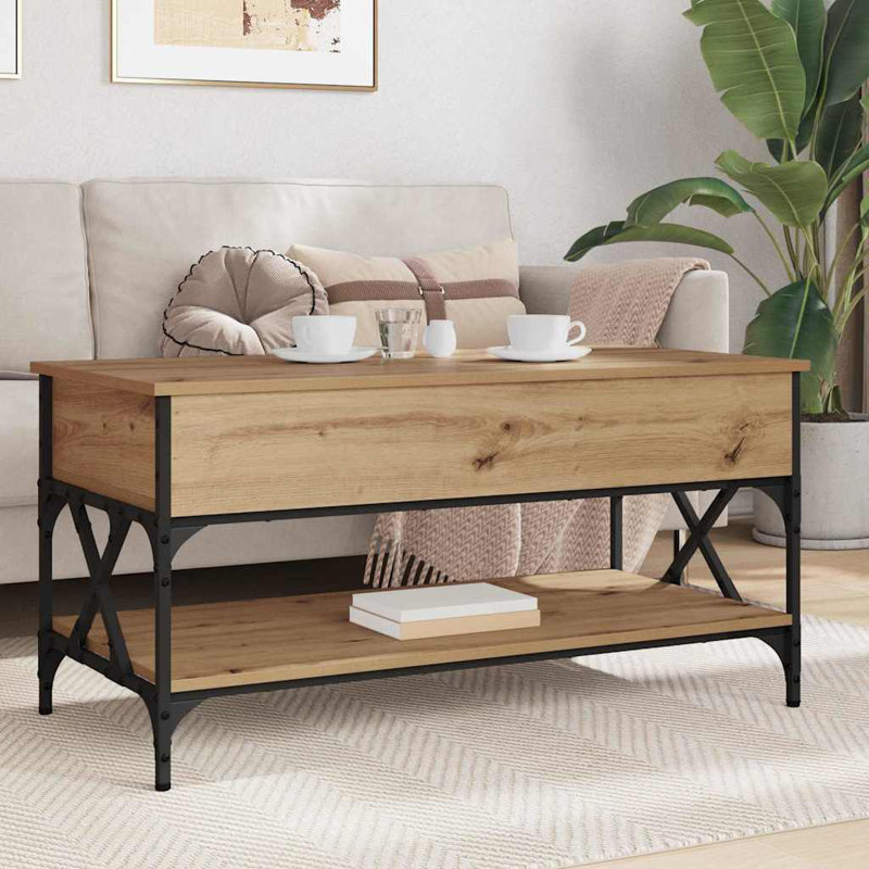 Lift Top Coffee Table with Storage, 50cm. H x 100cm. L x 50cm. W, Artisan Oak
