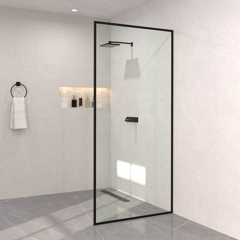 Hilma X P 72 po H Porte de douche à cadre fixe au fini noir mat avec verre transparent