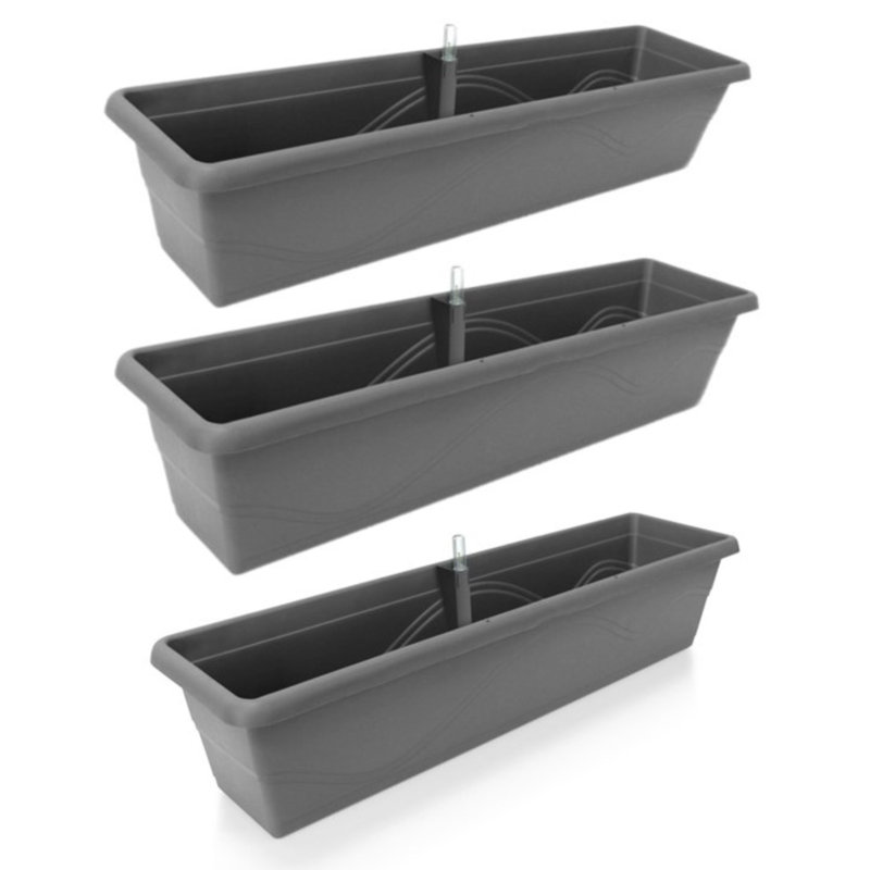 Aashma Self-watering Planters, Troughs, Flower Pots for Balcony Rails, 3, Anthracite, 17cm H x 39cm W x 20.5cm D