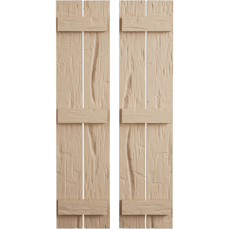 Volets en faux bois rustique à deux planches espacées (par paire), Texture taillée à la main / brun clair apprêté, 11"