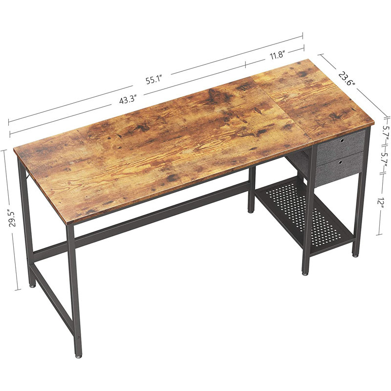 Bureau d'ordinateur l 47,2 po Gilbrook, Brun rustique, H 29 po x l 55 po x P 23 po