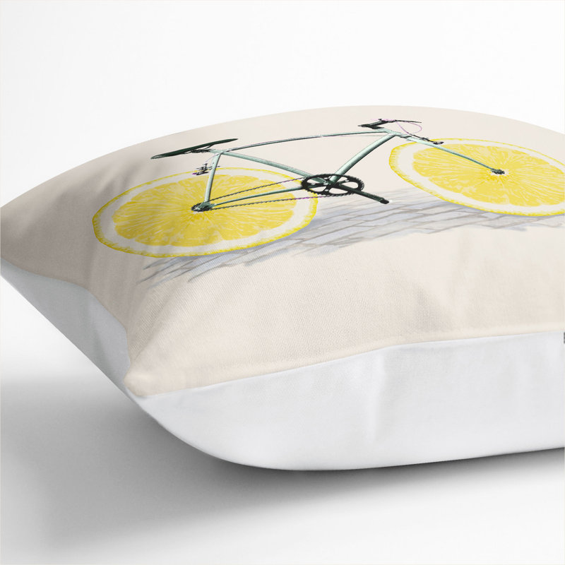 Lemon Bicycle Square Throw Cushion, 40cm H x 40cm W x 15cm D, White