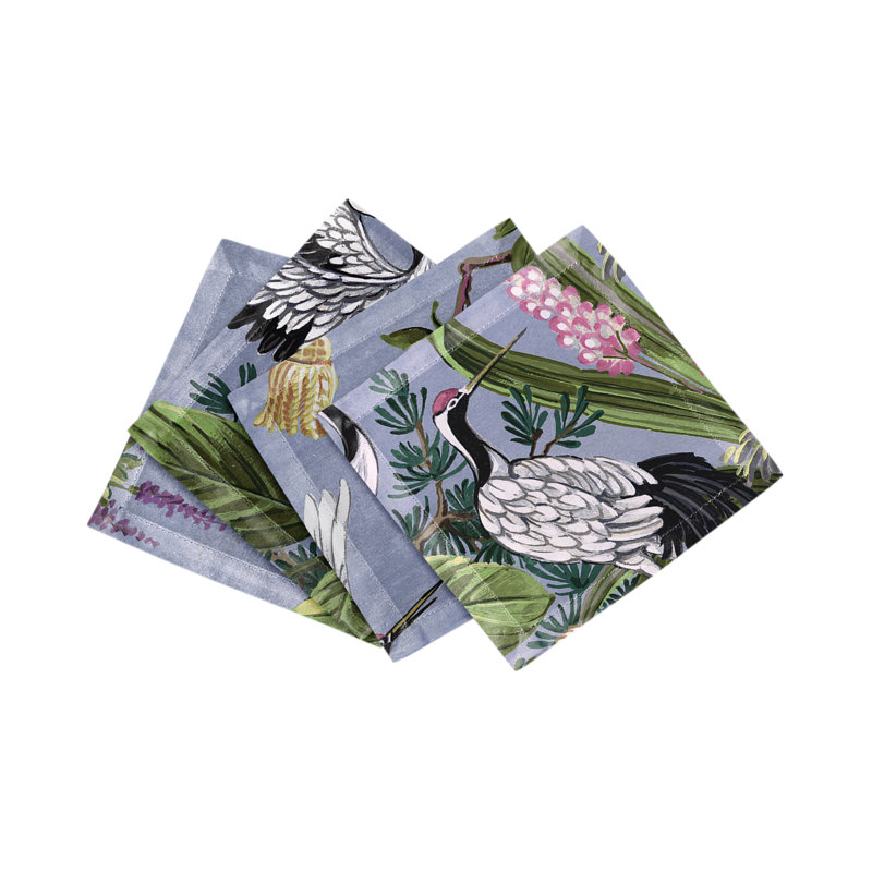 Summer Palace Cotton Sateen Cocktail Napkins, Pink Gray