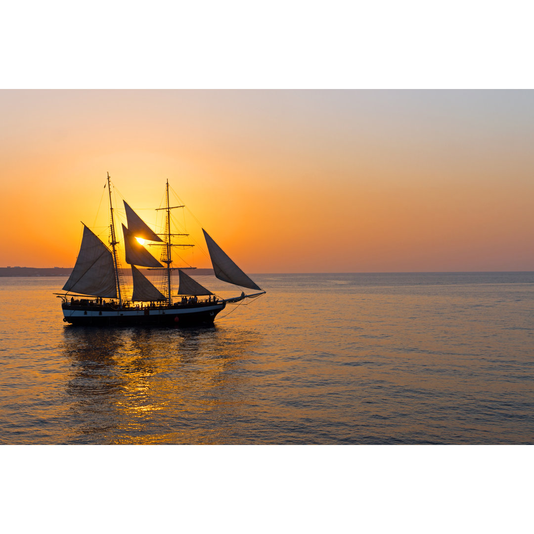 Romantic Sunset On Ship by Elxeneize - Wrapped Canvas Print