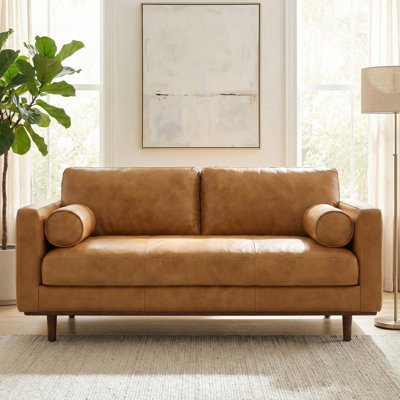 Morrison Genuine Leather Sofa, Mid-Century Modern Couch for Living Room, Handcrafted with Removable Cushions