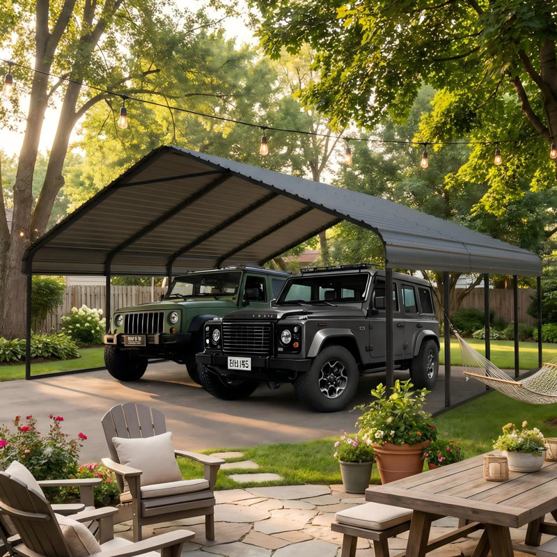 20X20 Ft. Stainless Steel Carport Shelter, 10.24' H x 20' W x 10' D