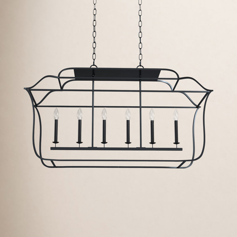 6 - Light Dimmable Lantern Geometric Chandelier, Royal Ebony