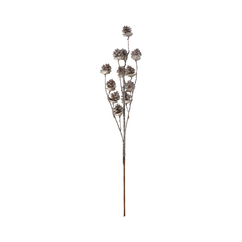 Plastic Pinecone Stem With Glitter