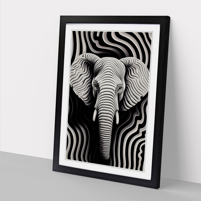 XYZ-FRM-V1223-640 Elephant Op No.3 - Single Picture Frame Print on Wood, 46cm H x 34cm W x 2cm D, Black