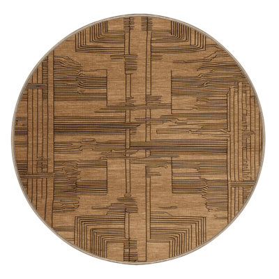 Machine Washable Art Deco Brown Area Rug
