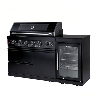6-Burner Propane Gas Grill & Black Single-Door Fridge Outdoor Kitchen