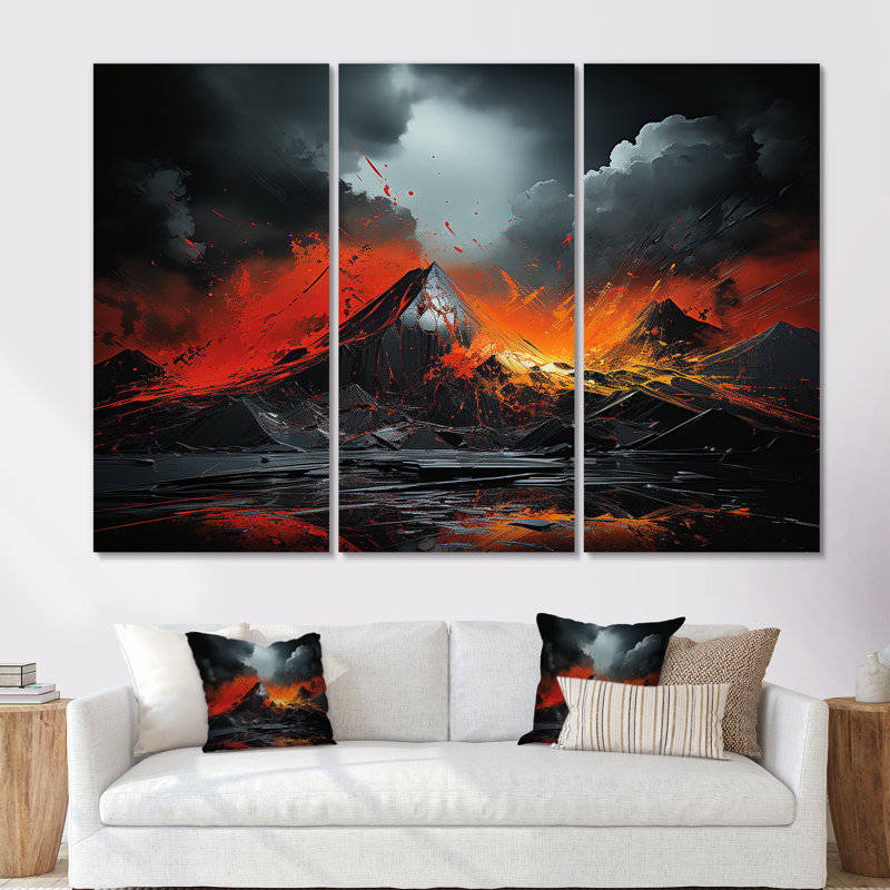 «Volcano Volcanic Explosion Moonlight II», ensemble d'art mural volcanique, H 28 po x l 36 po x P 1 po, Toile tendue