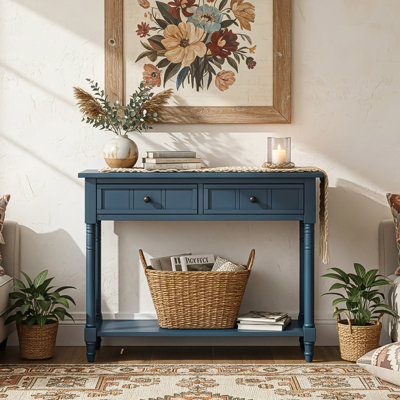 Console Daisy Series avec deux tiroirs et une tablette inférieure pour un rangement et une présentation polyvalents