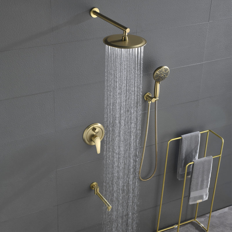 10 Inch Wall-Mounted Shower System With Handheld Shower Single-Handle Shower Faucet Set Brass High-Pressure Shower Trim Kit With Tub Spout