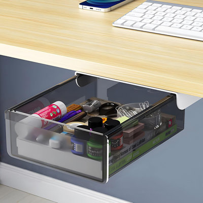 Large Capacity Adhesive Under Desk Drawer, ABS Plastic Sliding Hidden Desk Organizer for Office Home Dorm Kitchen