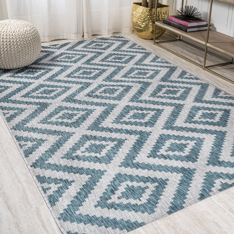 Tapis intérieur / extérieur bleu / gris Fidel, Rectangulaire 3 pi x 5 pi